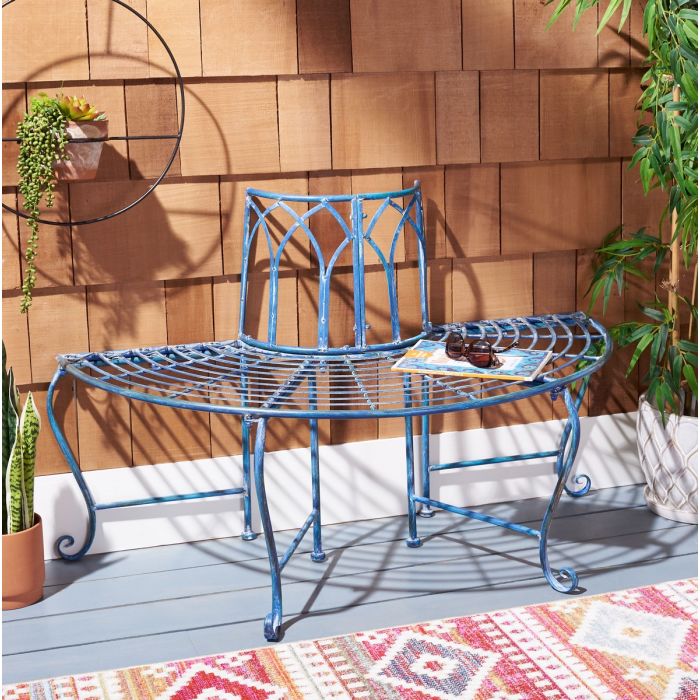 Abia Wrought Iron 50 Inch W Outdoor Tree Bench