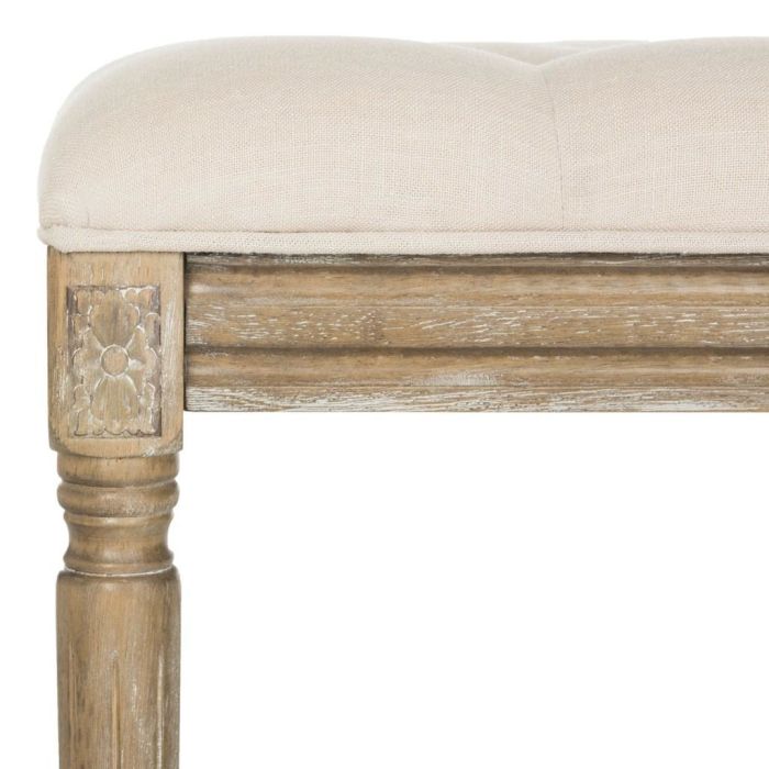 Rocha 19''H French Brasserie Tufted Traditional Rustic Wood Bench