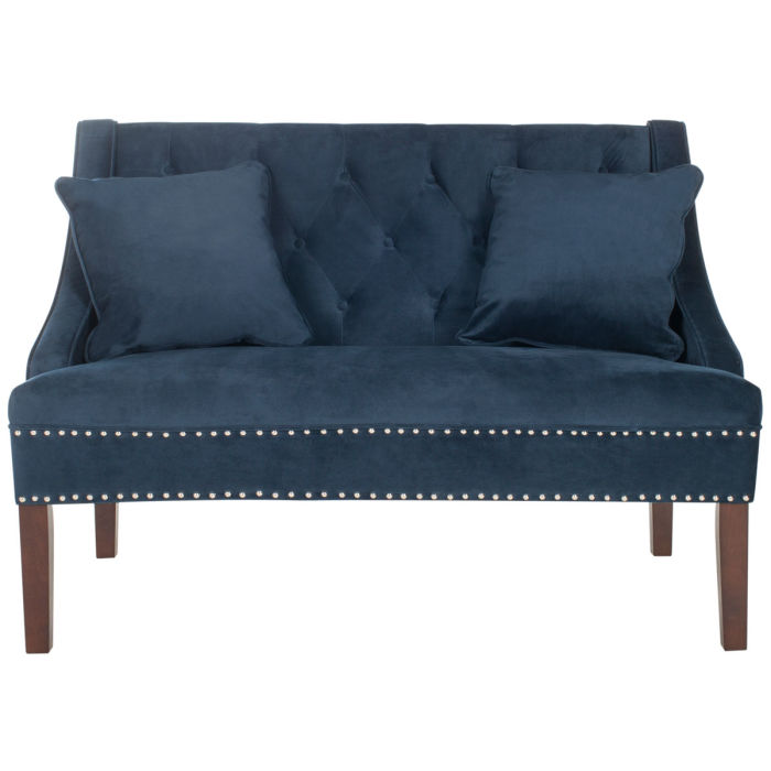 Zoey Velvet Settee W/ Silver Nailheads