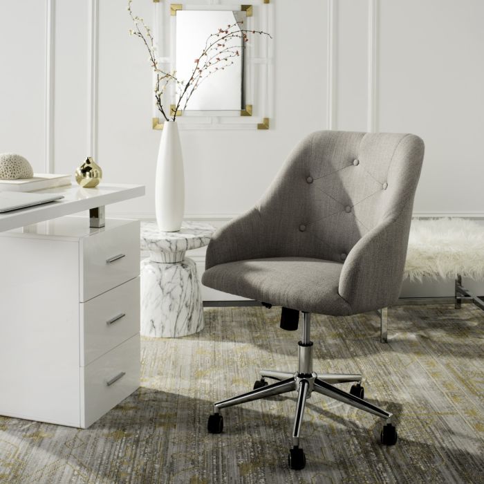 Evelynn Tufted Linen Chrome Leg Swivel Office Chair