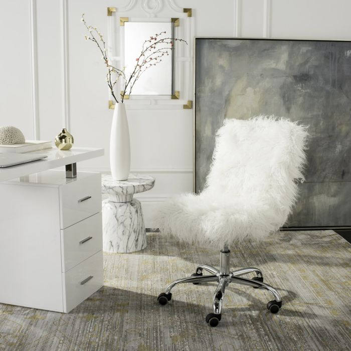 Whitney Faux Sheepskin Chrome Leg Swivel Office Chair