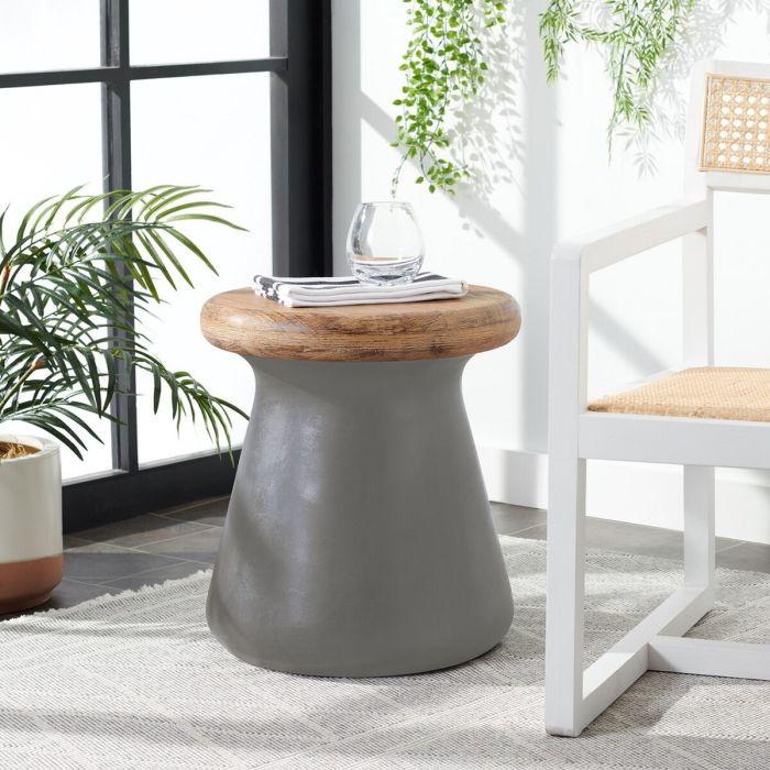 Button Indoor/Outdoor Modern Concrete Round 18.1-Inch H Accent Table